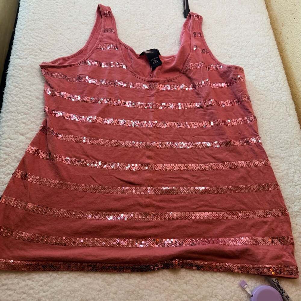 Moda International Tank Top Size XL Pink Sequin Striped